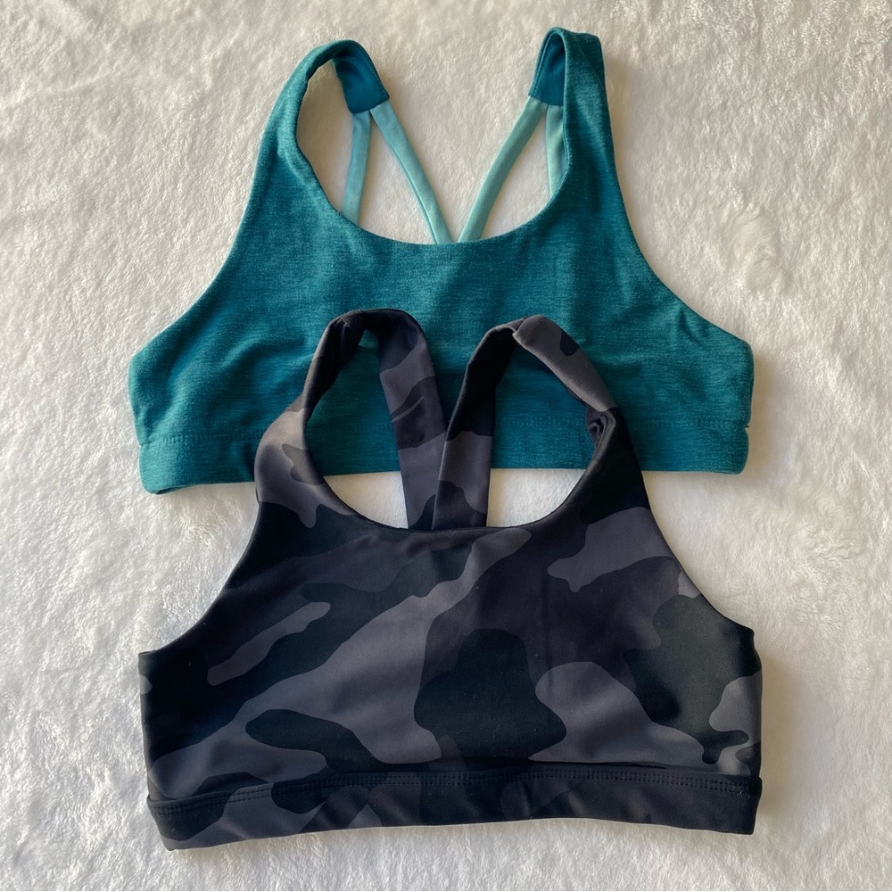 Old Navy Sports Bras PowerSoft Go dry‎ Teal and Black Camouflage 10/12 bundle